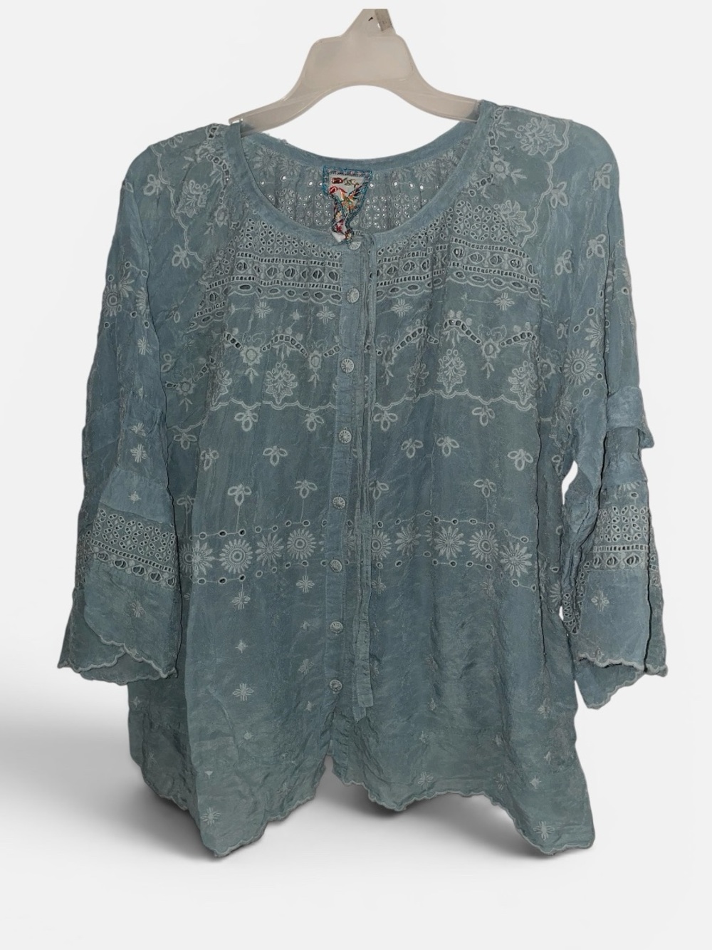 Johnny Was blue embroidered tunic